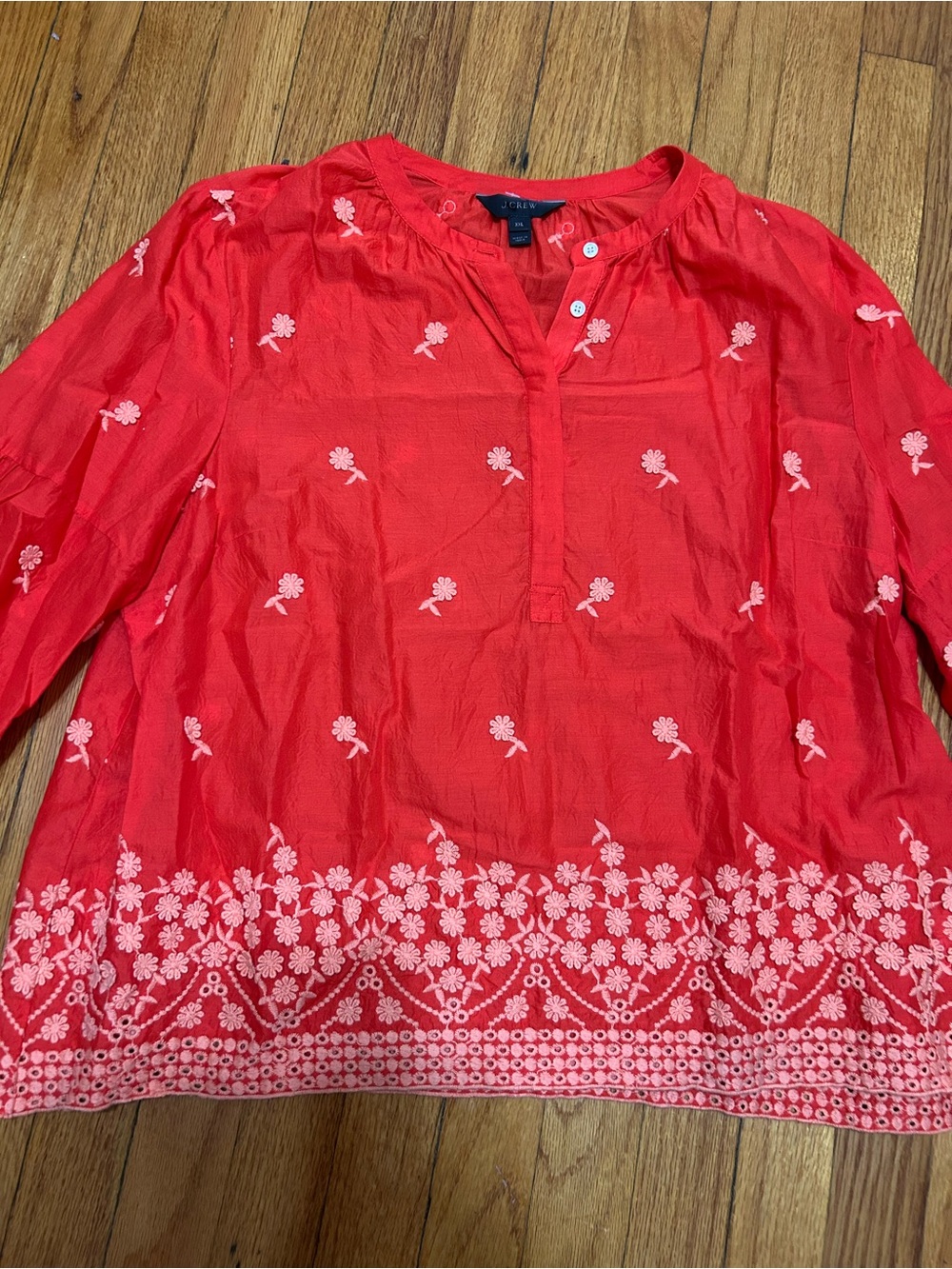 J.Crew | Floral Embroidered Blouse blood orange‎ XXL - Picture 3 of 10